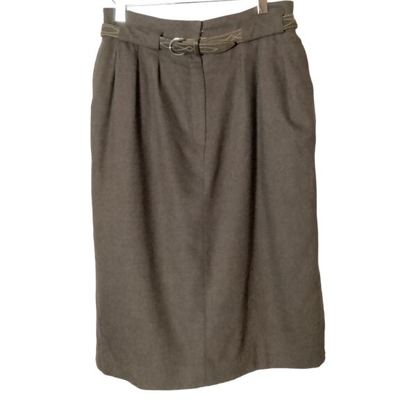 Vintage 80s 90s Anne Klein Sz 8 Brown Wool Belted Pencil Skirt Pleated Western - Picture 1 of 8